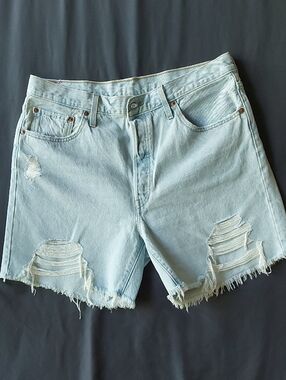 Levi's Light Blue Distressed Denim Shorts